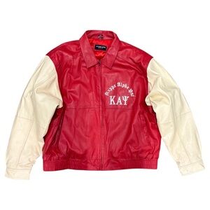 Leather 9000 Mens Kappa Alpha Psi Fraternity Leather Varsity Jacket Red Cream D9